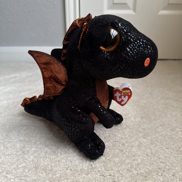 NWT TY Beanie Boo - MERLIN the Dragon 9" - Plush Black Dragon 2017 - Picture 1 of 14